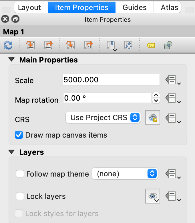 Adjust the map’s scale to 5000, under “item properties.”